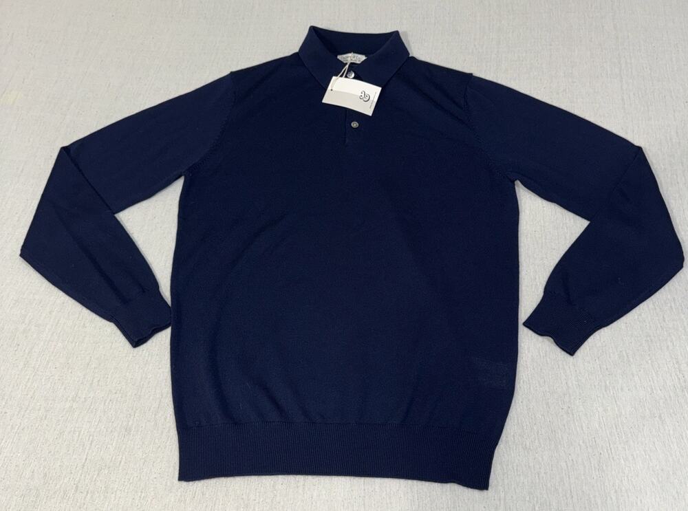 Collars & Co. Australian Marino Wool Sweater 1/4 Button Navy Men’s Small NWT